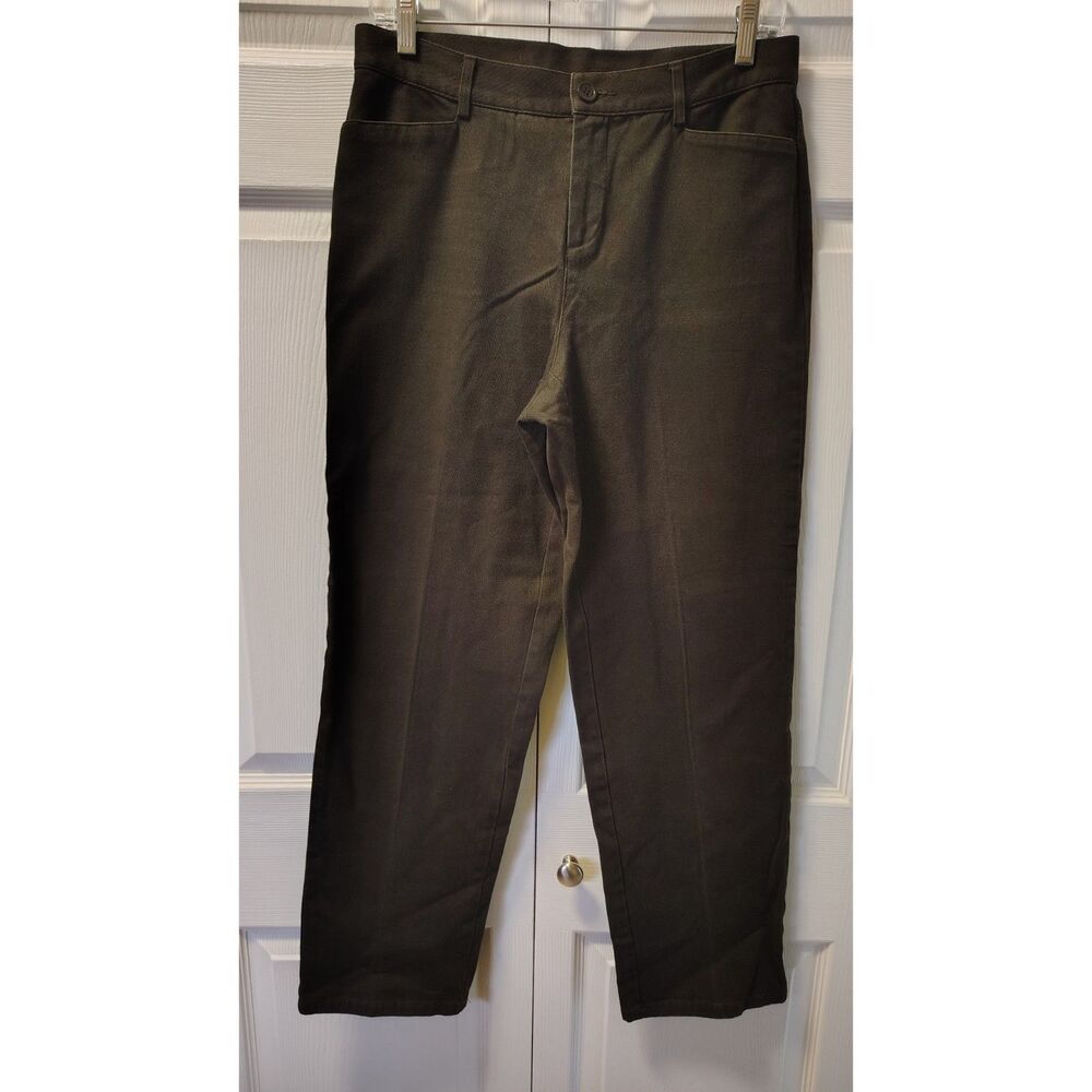 Liz Claiborne Stretch Pants 6 Olive Green Brown Straight Leg Twill Trouser